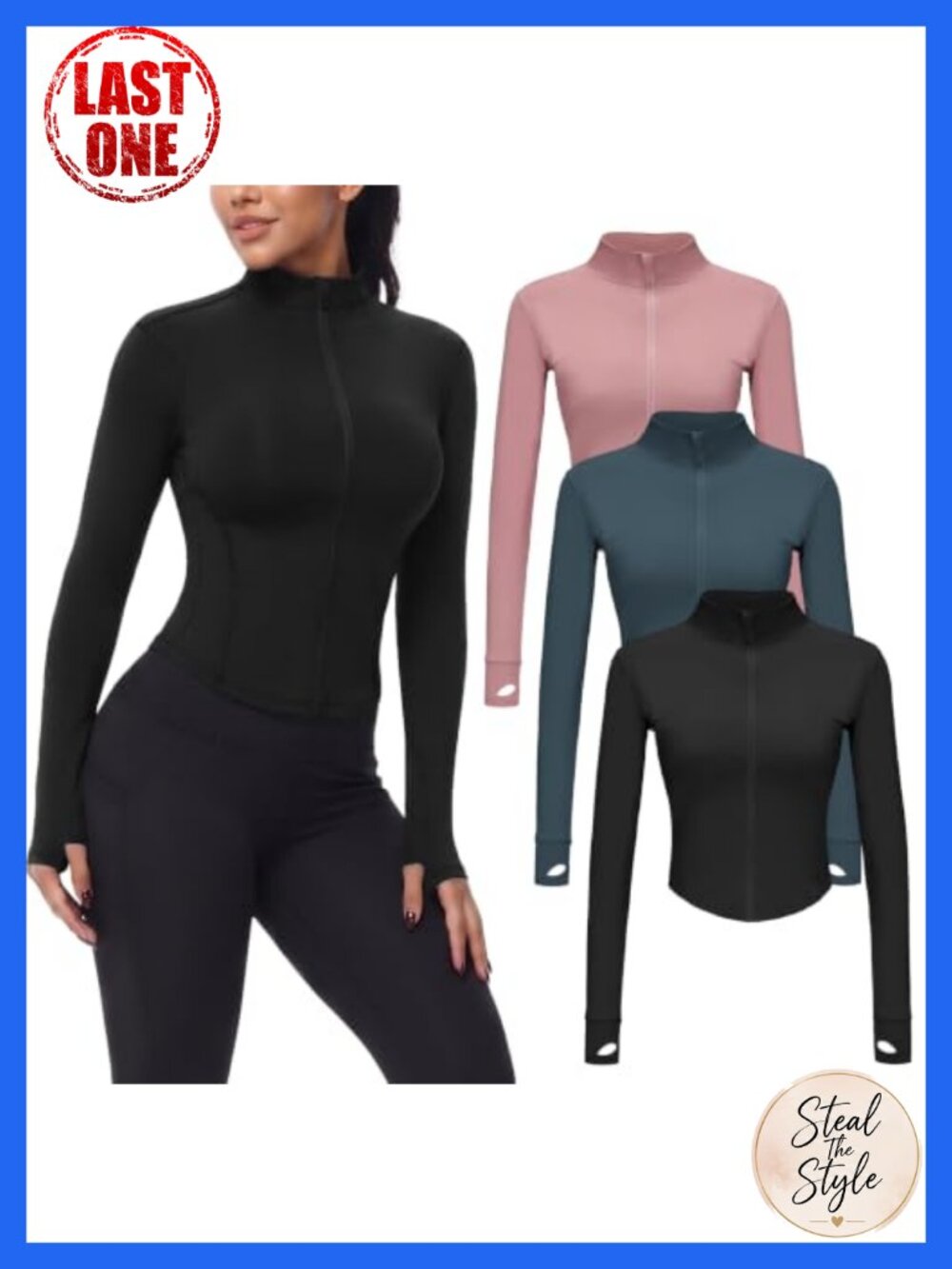 Women's 3 Pack Cropped Full Zip Workout Jacket with Thumb Holes Slim Fit